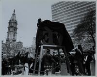 Shrouding the LOVE sculpture on Day Without Art